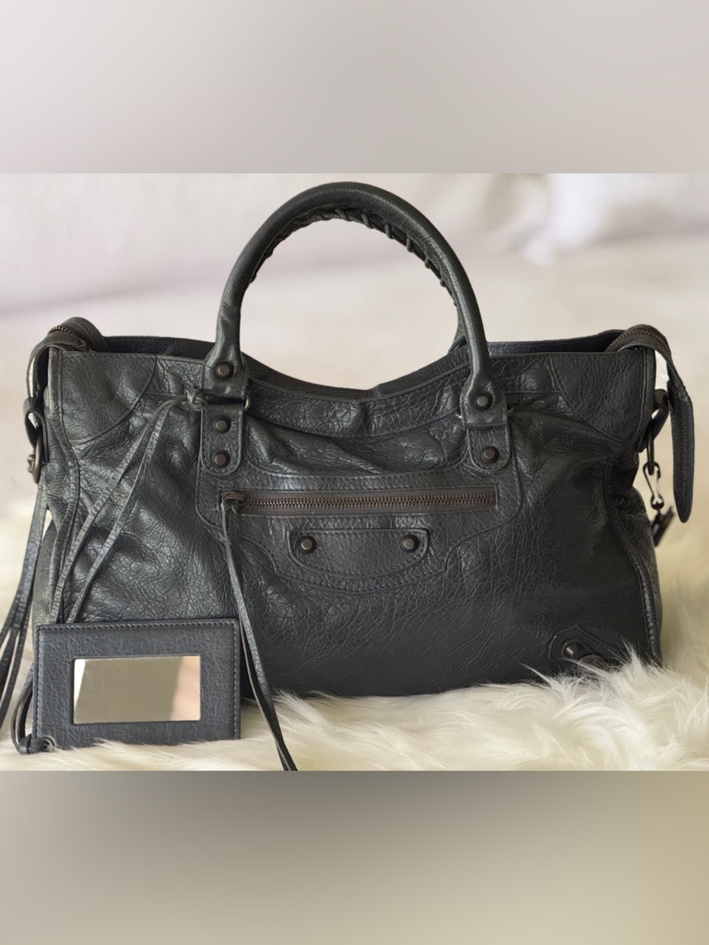 BALENCIAGA CITY BAG GRAY ANTHRACITE GREY W/MIRROR S/S 2014